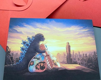 Godzilla & Mothra Anniversary Card, Romantic Kaiju Greeting