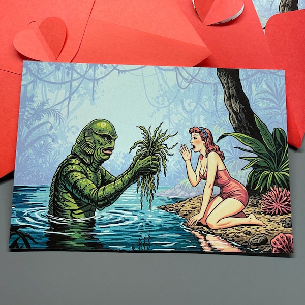 Creature From the Black Lagoon Anniversary Card with Heart Envelope