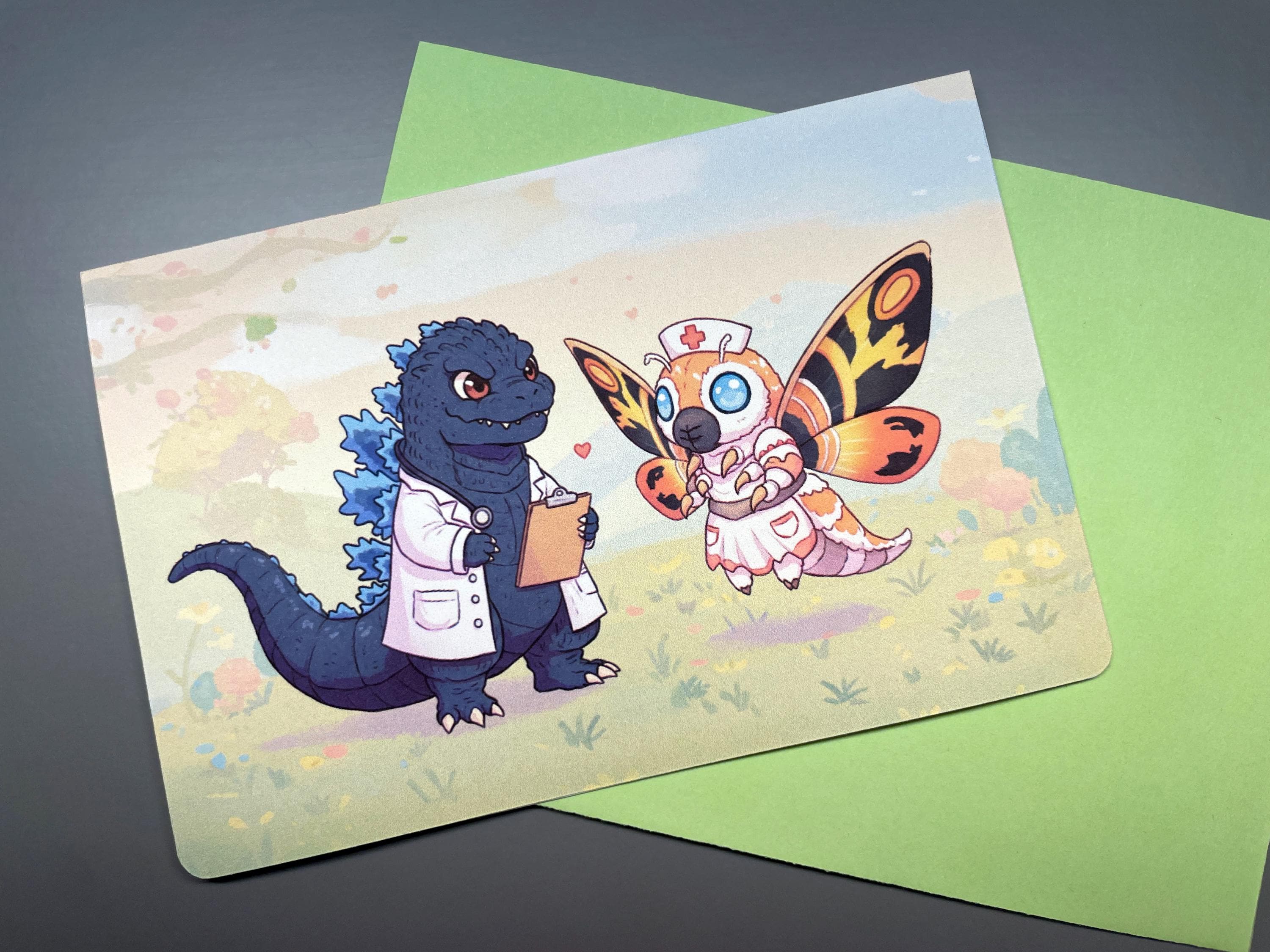 Dr Godzilla and Nurse Mothra Will See You Now Get Well Soon Card