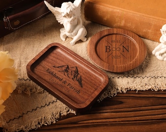 Personalized Wooden Jewelry Dish, Engagement Wedding Ring Dish, Jewelry Holder, Jewelry Gifts for Her, Wedding Gift for Couple, Jewelry Tray