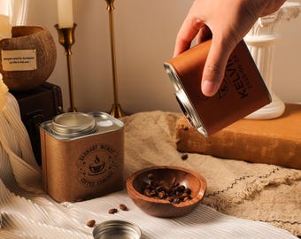 Custom Square Coffee Bean Canister, Engraving Coffee Bean Storage Container, Personalized Gift for Coffee Enthusiasts, Coffee Lover's Gift