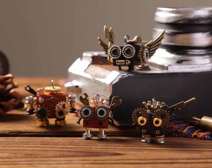 Robot Accessories, Handmade Wooden Punk Steam Robot, Keychain, Robot Pendant, Wooden Keychain, Funny Office Decorations, Gifts For Him