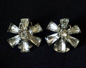 WEISS Vintage Clear Rhinestone Clip On Earrings in Floral Design