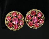 WEISS Bright Pink Vintage Rhinestone Clip On Earrings