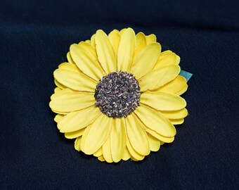 Bright Yellow Medium Sized Sun Flower Cloth Hair Clip