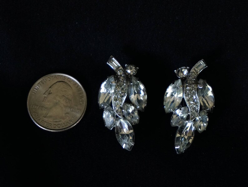 WEISS Vintage Clear Rhinestone Clip on Earrings in Leaf Etsy