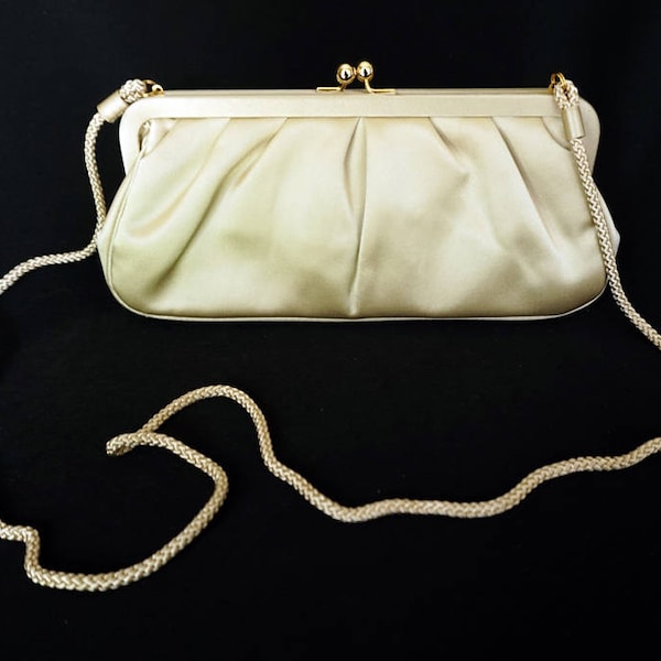 TALBOTS Vintage Gold Purse Evening Bag with Snap Top and Long Rope Strap