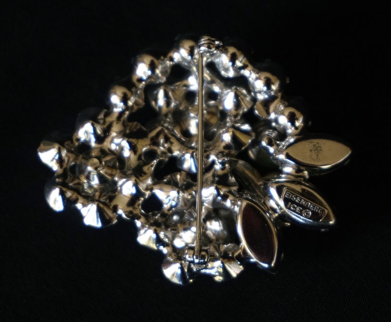 EISENBERG ICE Beautiful Vintage Brooch with Clusters of Clear and Smoky Rhinestones image 7