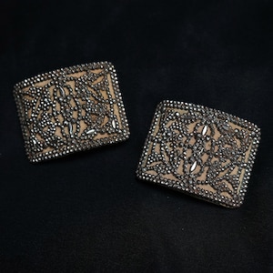 Vintage French Cut Steel Shoe Buckles with Leather Backing