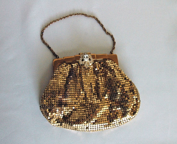 WHITING & DAVIS Vintage Gold Mesh Pouch Purse wit… - image 5