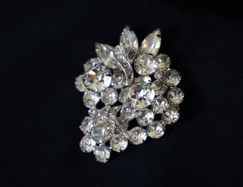 EISENBERG ICE Beautiful Vintage Brooch with Clusters of Clear and Smoky Rhinestones image 1