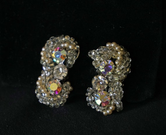 ROBERT Vintage Clip On Earrings with Clear and Au… - image 2
