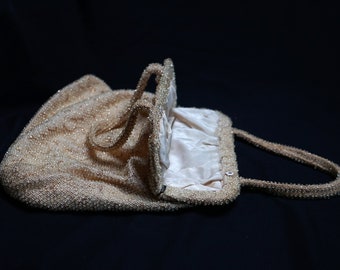 Light Yellow/Gold Vintage Beaded Purse with Beaded Strap