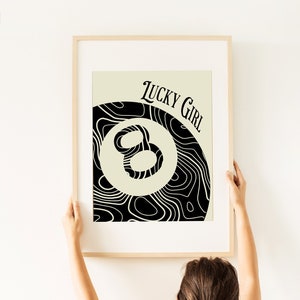 Lucky 8 Ball Print, Lucky Girl Digital Print, Magic 8 Ball Art Print, Trendy Affirmation Prints, Lucky Girl Syndrome, Retro Bar Cart Art