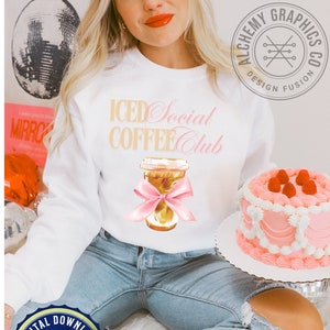 Iced Coffee Social Club PNG, Iced Coffee Designs, Coquette Iced Coffee Png Download, Trendy Coffee Png for Sublimation, Designer Coffee Png