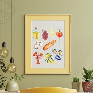 Aperol Spritz Print, La Dolce Vita Art, Oyster Digital Print for Kitchen, Coquette Prints, Cocktail Poster, Bar Cart Art, Lemon Art Print