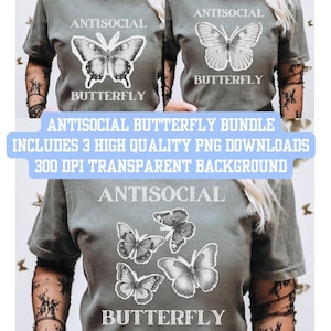 Antisozialer Schmetterling PNG-Bundle, Retro Vintage T-Shirt-Design-Bundle, lustiges Shirt PNG, antisozialer Schmetterling Digitaler Download, Schmetterling Png