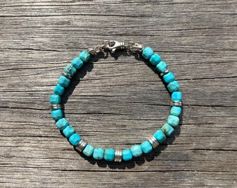Turquoise Bracelet, Beaded Turquoise Bracelet, Women's Gemstone Bracelet, Blue Turquoise and Silver Bracelet, Boho Chic Gift