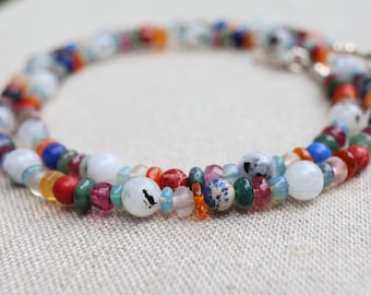 Colorful Gemstone Beaded Necklace-Beaded Boho Jewelry-Minimalist Gemstone Necklace-Colorful Natural Gemstones-Great Christmas Gift