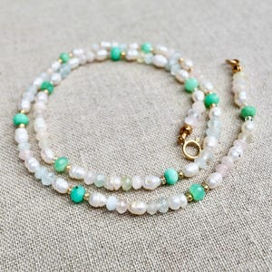 Beaded Gemstone Fresh Water Pearl Necklace-Boho Minimalist Jewelry, Perfect for Layering, Handmade -Gift for Mom Girlfriend or Everyday Wear