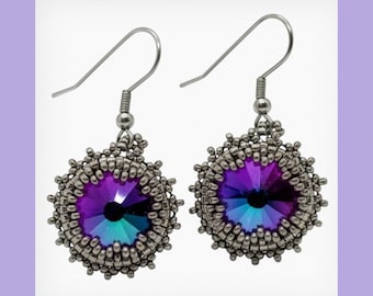 Purple and Pink Earrings / Beadwork / Beading / Sky Blue / Handmade / Jewelry / Artwork