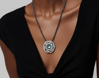 Snow Spiral Beaded Pendant Necklace | Swarovski Crystal Center, Handmade