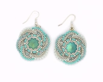 Green & Silver Floral Delight: Rose-Inspired Earrings / Beadwork / Beading / Handmade / Jewelry / Colorful