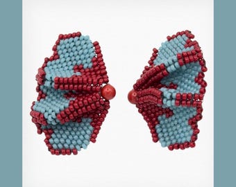 Sky and Coral Flower Earrings / Beadwork / Beading / Flower / Handmade / Jewelry / Artwork
