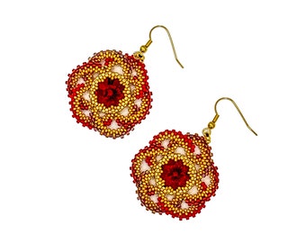 Crimson Bloom: Red Rose Flower Earrings / Handmade / Jewelry / Beadwork / Beading / Colorful / Flowers