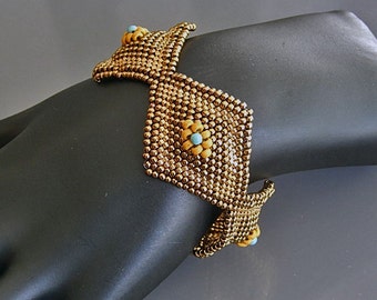 Earthy Elegance: Unique Diamond-shaped Beaded Bracelet Instructions | Handmade | Seed Beads | Delica Beads | Swarovski | Beadwork | Learning