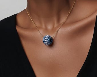 Dark And Light Blue Beaded Bead | Handmade | Beadwork | Jewelry | Pendants