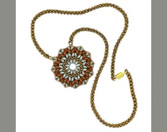 Super Duo Beaded Medallion Necklace | 3D Beadwork Pendant, 20"