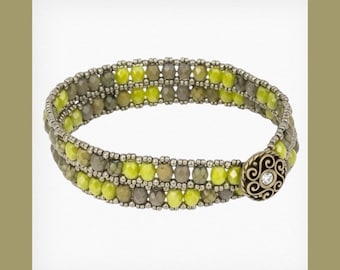 Wrapped Around (Green) Beaded Bracelet | Handmade | RAW | Beading | Colorful Jewelry | Bracelets | Beadwork