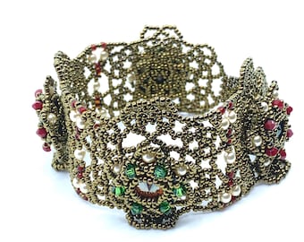 Lace Enchantment Beaded Bracelet | Handmade | Beadwork | Seed Beads | Swarovski | Jewelry