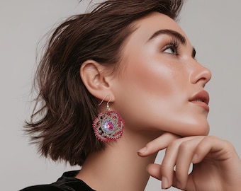 Dreamy Pink and Red Arches Beaded Earrings | Handmade Jewelry | Beadwork | Beading | Colorful | Flowers
