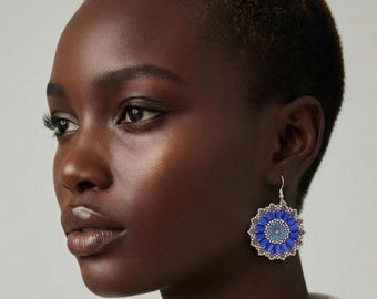 Handmade Blue and Purple Beaded Earrings | Green & Gold Hypoallergenic Jewelry