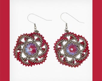 Dreamy Pink and Red Arches Beaded Earrings | Handmade Jewelry | Beadwork | Beading | Colorful | Flowers