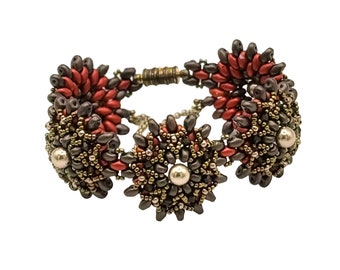 Crimson Crown Jewel: Elegant Red and Brown Bracelet