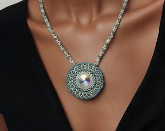 Soft Meadow Mist Beaded Pendant Necklace | Swarovski Crystal, Floral Beadwork