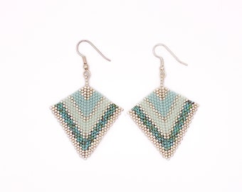 Elegance in Silver & Green Kite Earrings / Beadwork / Beading / Jewelry / Handmade / Colorful