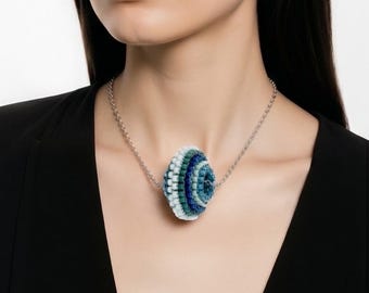 Blue-Green Spinner Beaded Bead | Handmade | Beadwork | Spinner | Colorful Jewelry | Pendants