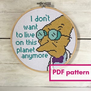 I don't want to live on this planet anymore 6 inch cross stitch PATTERN image 1