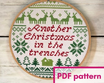 Another Christmas in the Trenches 6 inch cross stitch PATTERN