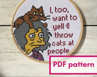 Crazy Cat Lady is an icon 6 inch cross stitch PATTERN
