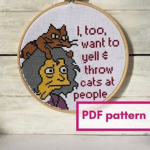 Crazy Cat Lady is an icon 6 inch cross stitch PATTERN