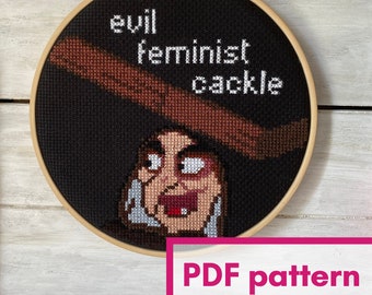 Evil feminist cackle 6 inch cross stitch PATTERN