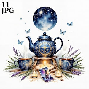 11 rituali mistici del tè delle streghe, clipart della tazza da tè, clipart dell'acquerello stampabile, JPG di alta qualità, download digitale, artigianato di carta, diario spazzatura