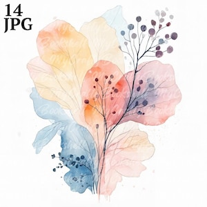 14 clipart boho boho, arte de parede com flores, clipart em aquarela para impressão, JPG/JPGs de alta qualidade, download digital, artesanato em papel, diário de recortes