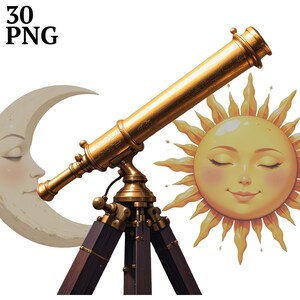 30 Celestial Clipart, Moon Sun Stars Planet Clip Art, High Res PNG for Scrapbook, Junk Journal, Crafts, Commercial Use, Digital Download