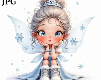 Winter Fairy Clipart: Whimsical Watercolor PNGs (Commercial Use)